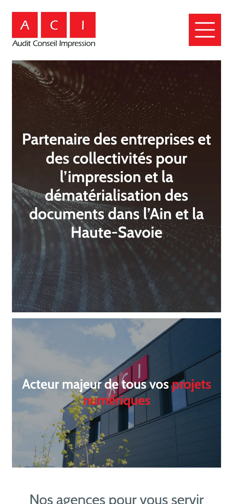 Page d’accueil du site d’ACI, sur téléphone.