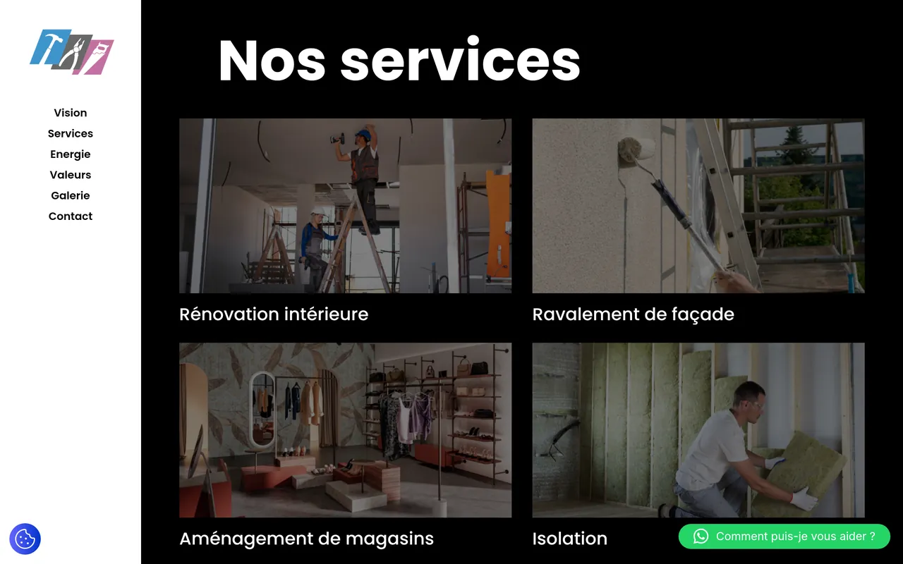 Section « Services » de l’accueil du site d’ADLR Rénovation, sur ordinateur.