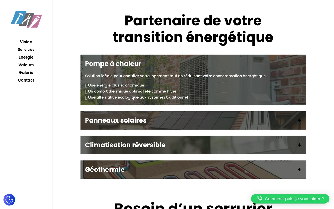 Section « Énergie » de l’accueil du site d’ADLR Rénovation, sur ordinateur.
