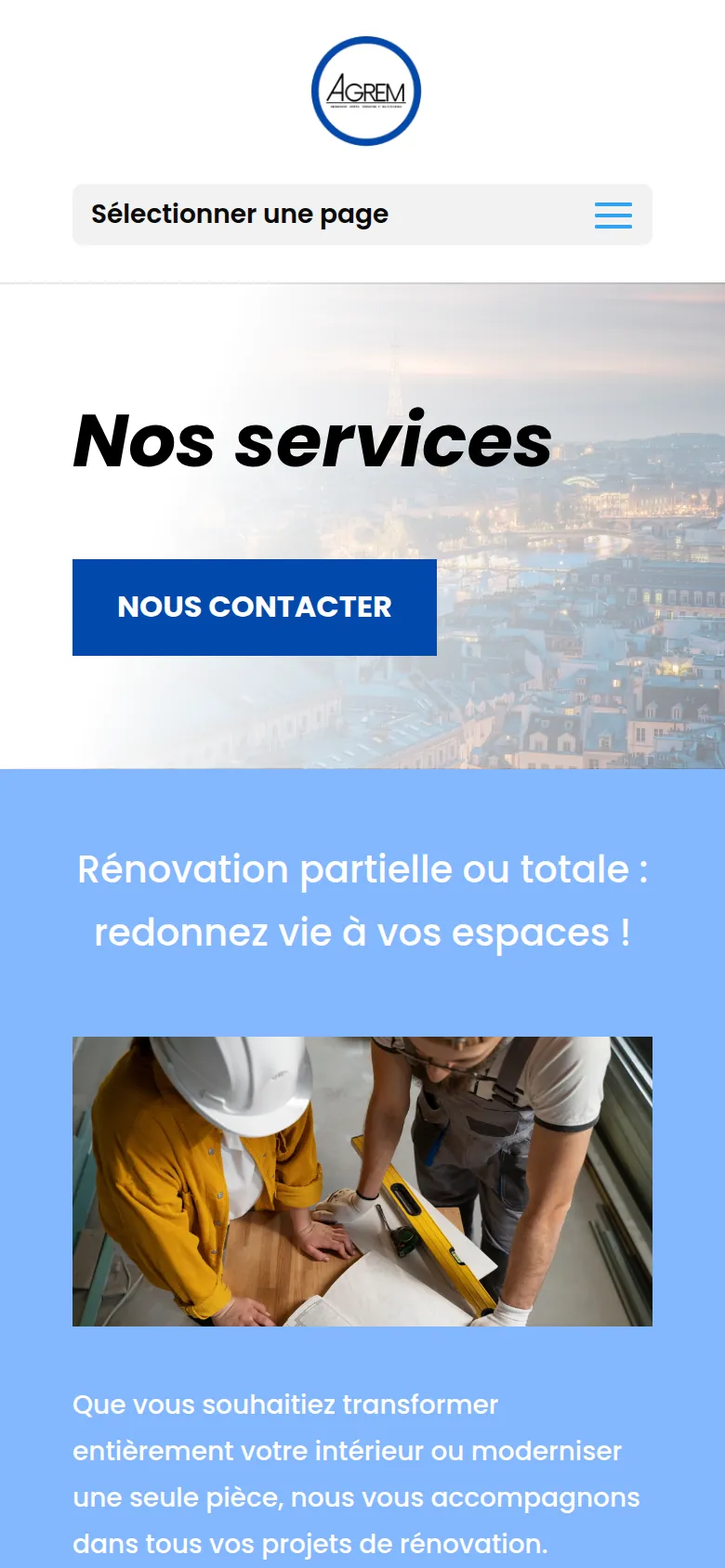 Page « Rénovation » du site d’Agrem, sur téléphone.