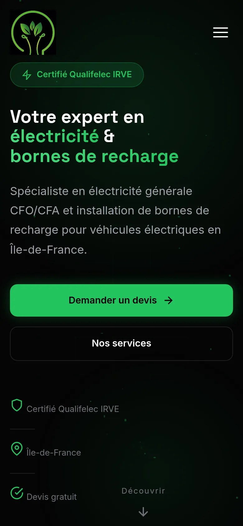 Page d’accueil du site d’Amperelec Energy, sur téléphone.