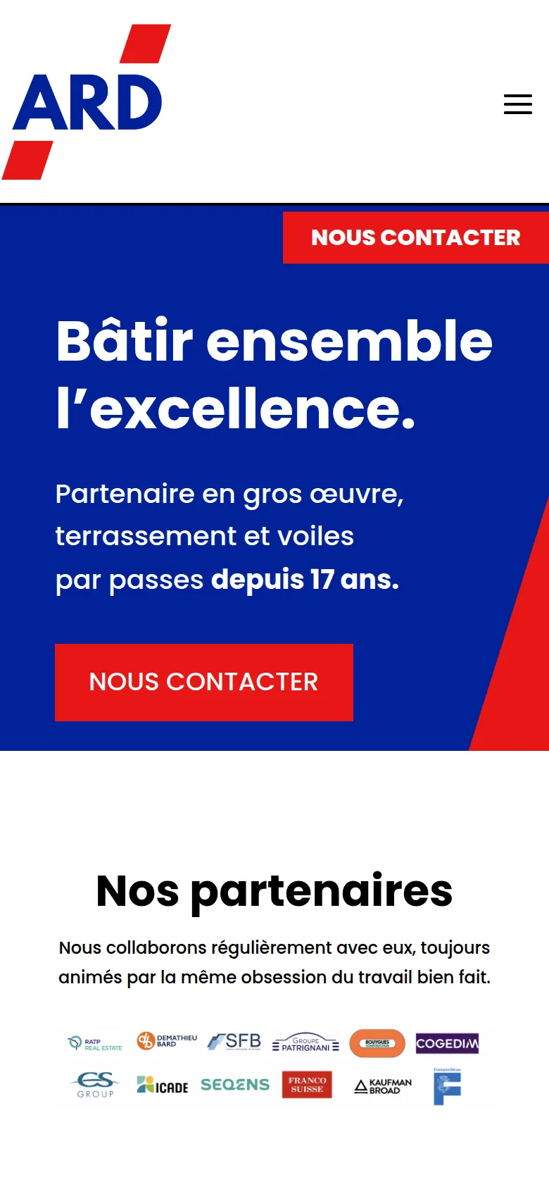 Page d’accueil du site d’ARD Construction, sur téléphone.
