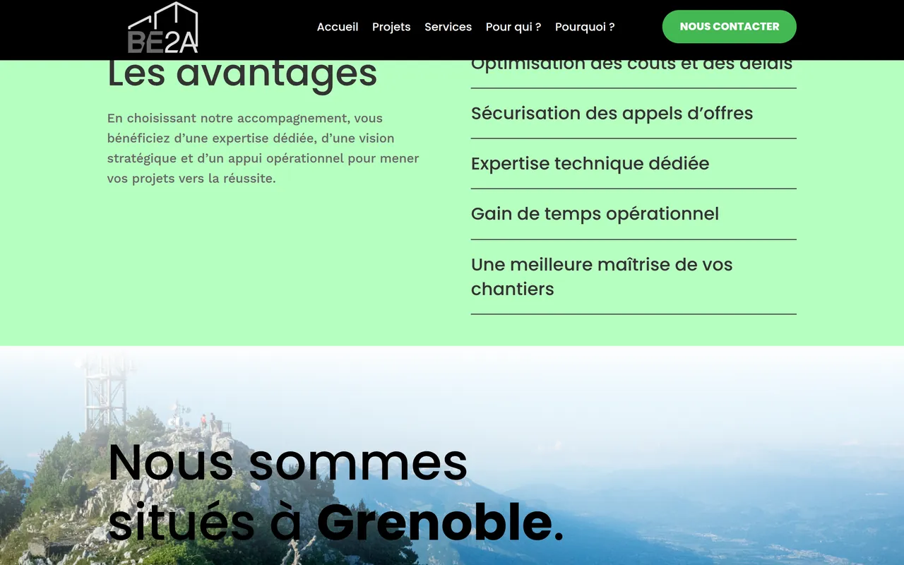 Section « Pourquoi ? » de l’accueil du site de BE2A, sur ordinateur.