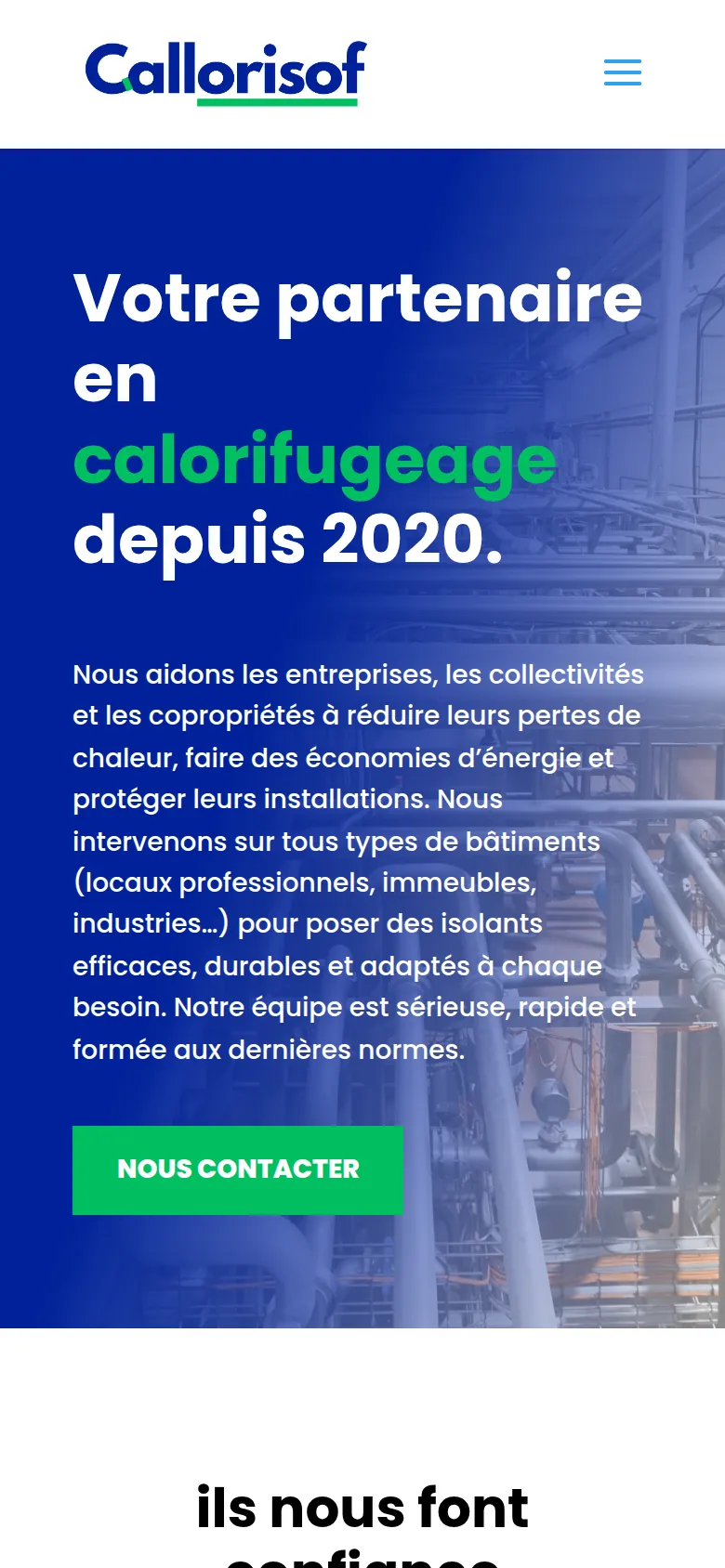 Page d’accueil du site de Callorisof, sur téléphone.