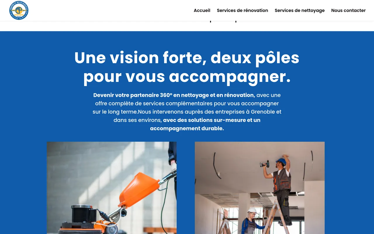 Page « Nos pôles » du site de Cap Services, sur ordinateur.