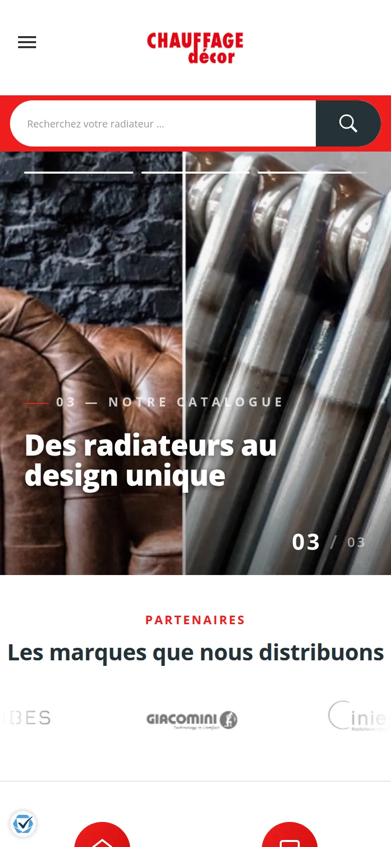 Page d’accueil du site de Chauffage Décor, sur téléphone.