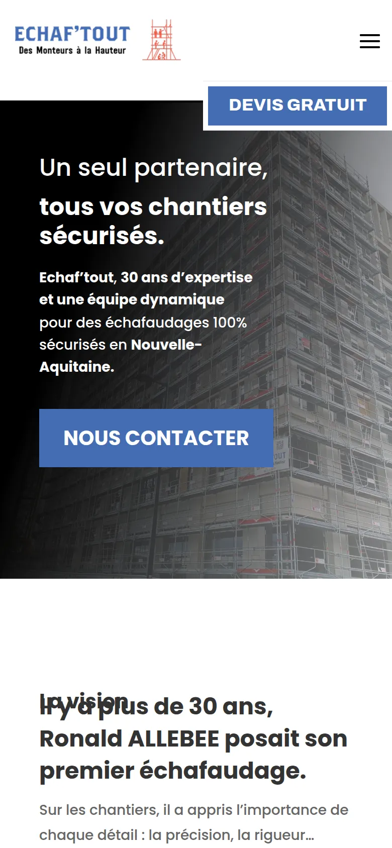 Page d’accueil du site d’Echaf’tout, sur téléphone.