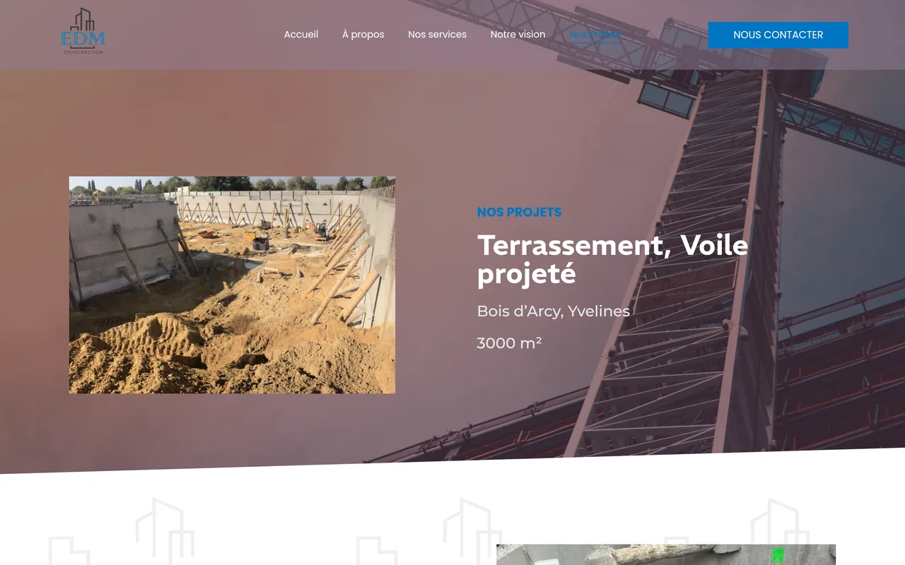 Page « Nos projets » du site d’EDM Construction, sur ordinateur.