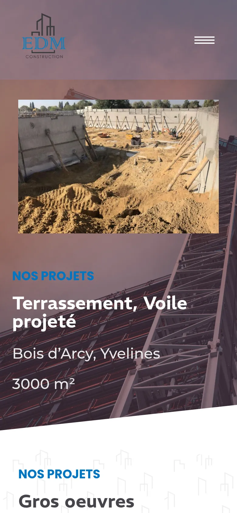 Page « Nos projets » du site d’EDM Construction, sur téléphone.