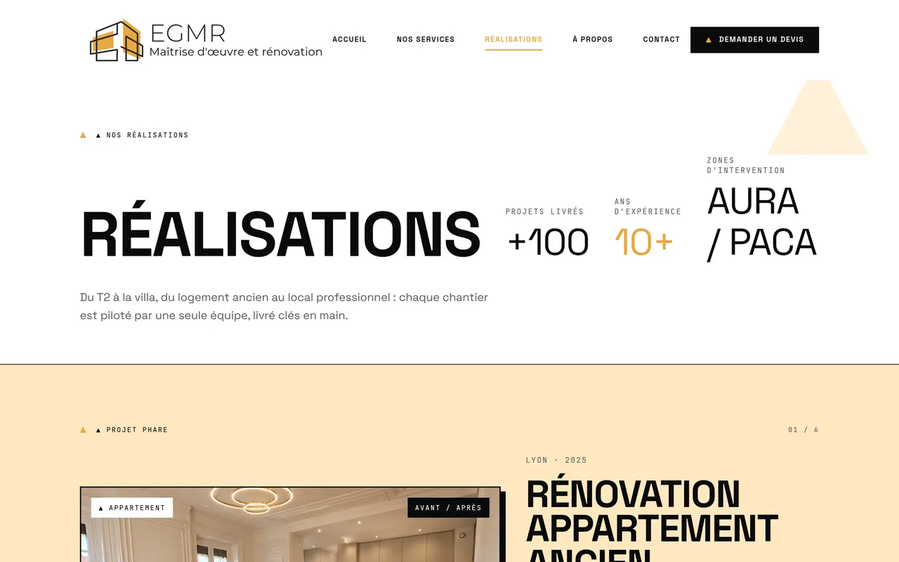 Page « Réalisations » du site d’EGMR, sur ordinateur.
