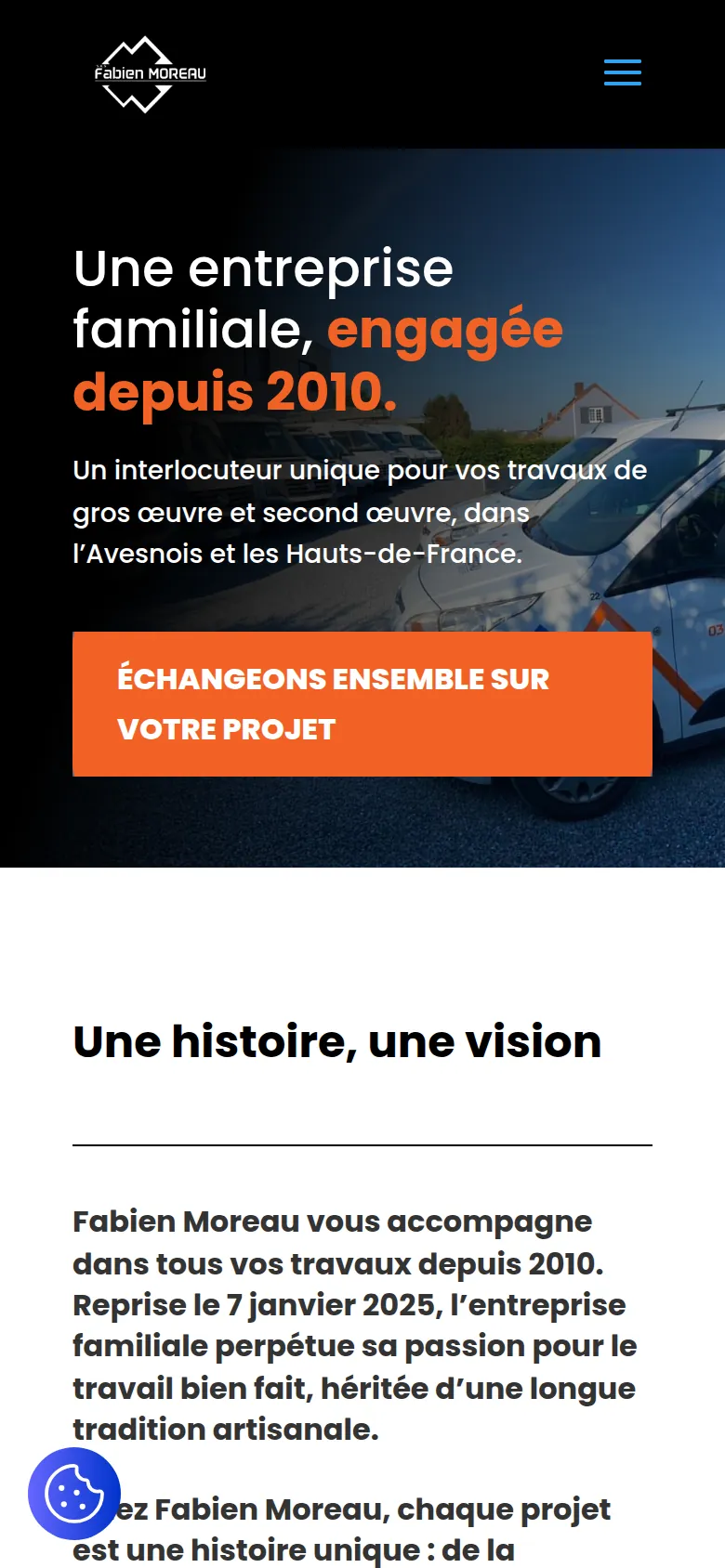 Page d’accueil du site de Fabien Moreau, sur téléphone.