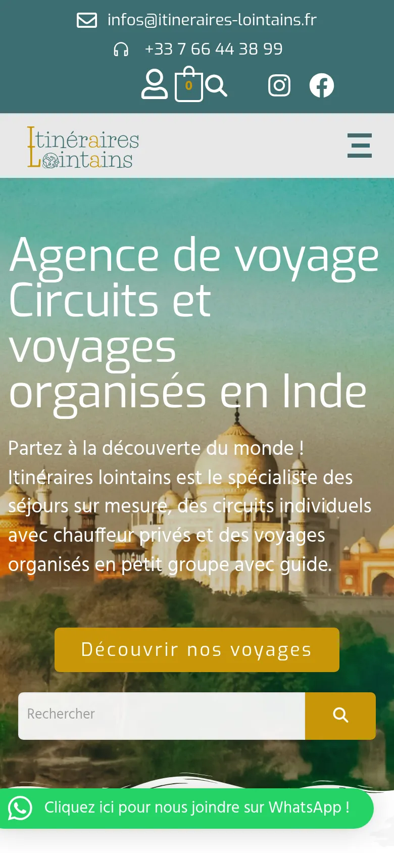 Page d’accueil du site d’Itinéraires Lointains, sur téléphone.