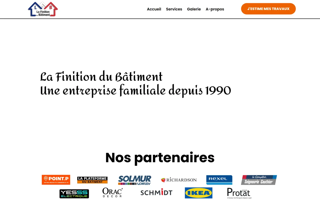 Page « A-propos » du site de La Finition du Bâtiment, sur ordinateur.