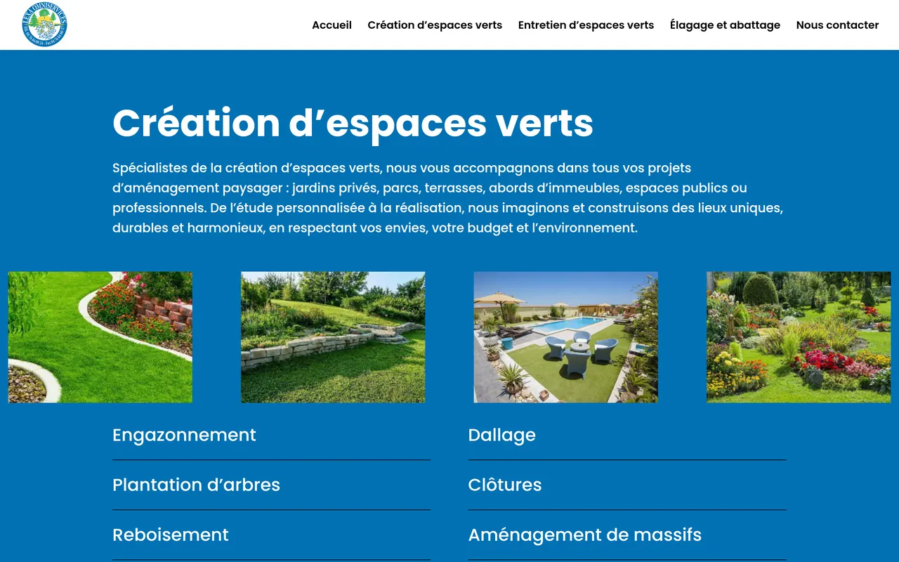 Section « Création d’espaces verts » de l’accueil du site de Lexa, sur ordinateur.