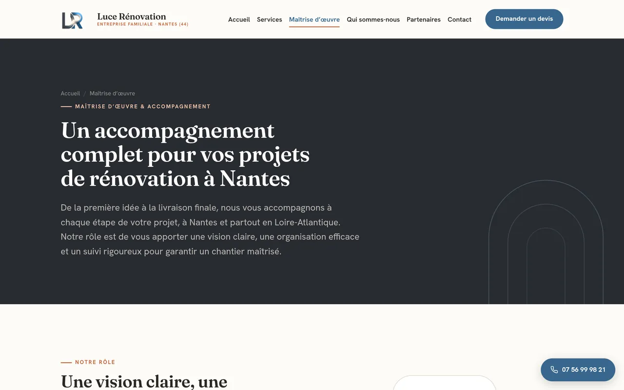 Page « Maîtrise d’œuvre » du site de Luce Rénovation, sur ordinateur.