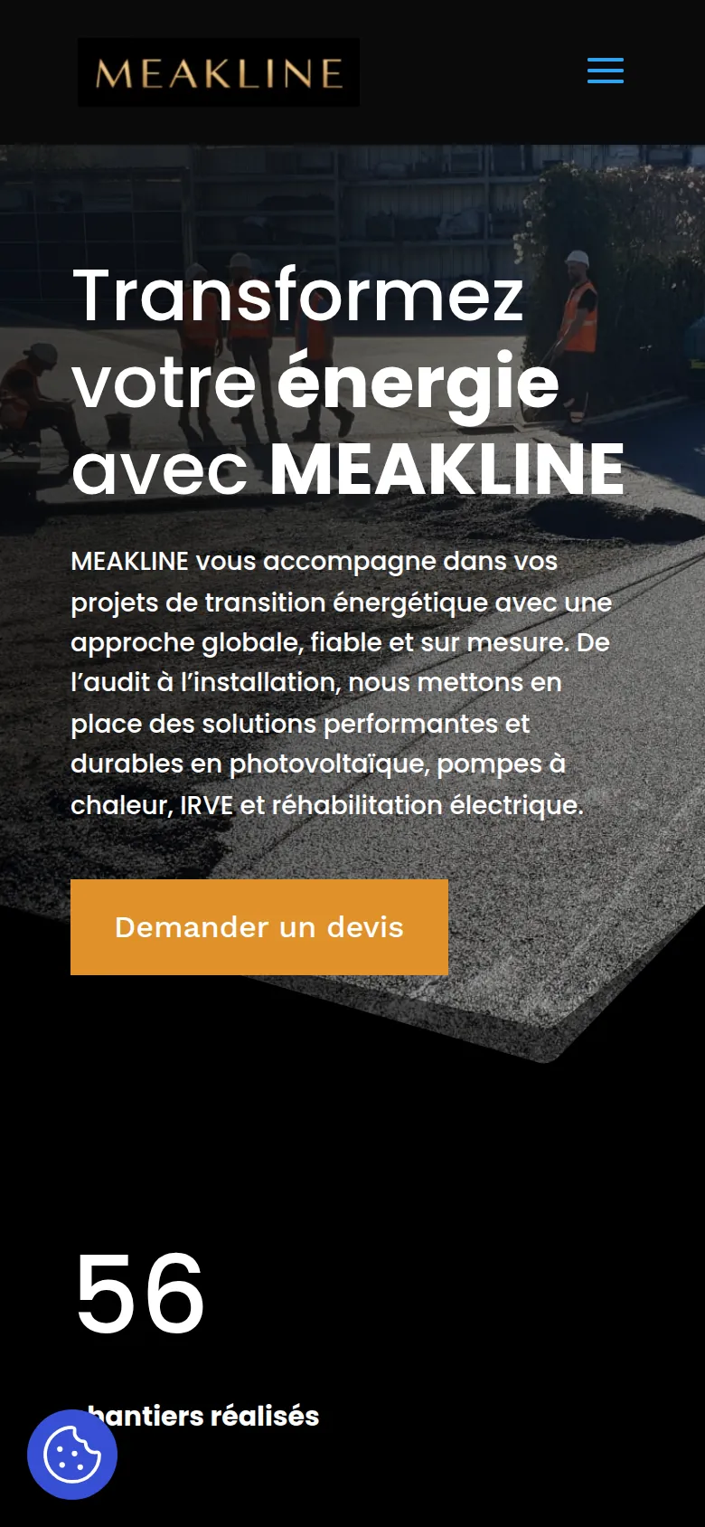 Page d’accueil du site de Meakline, sur téléphone.