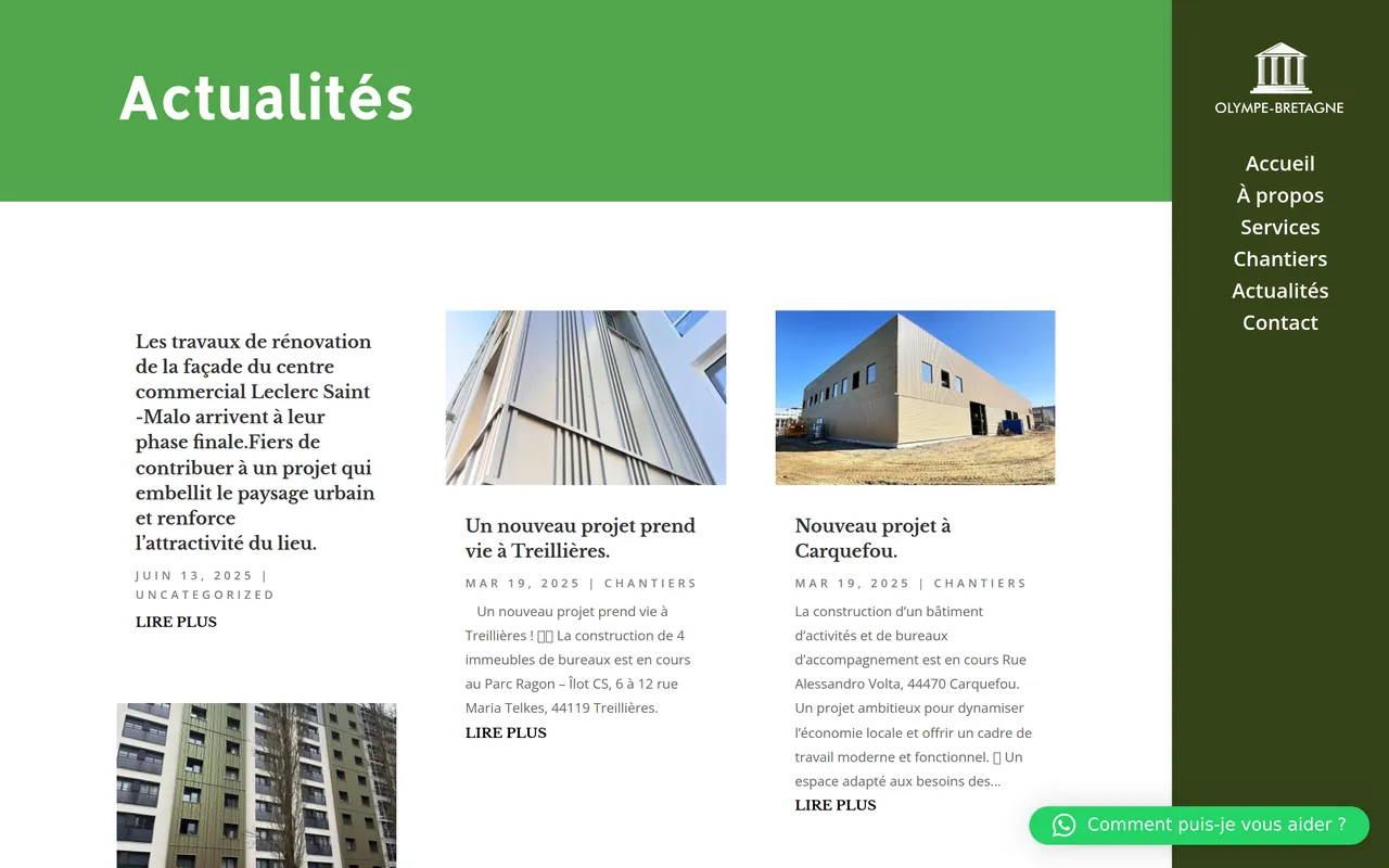 Page « Actualités » du site d’Olympe, sur ordinateur.