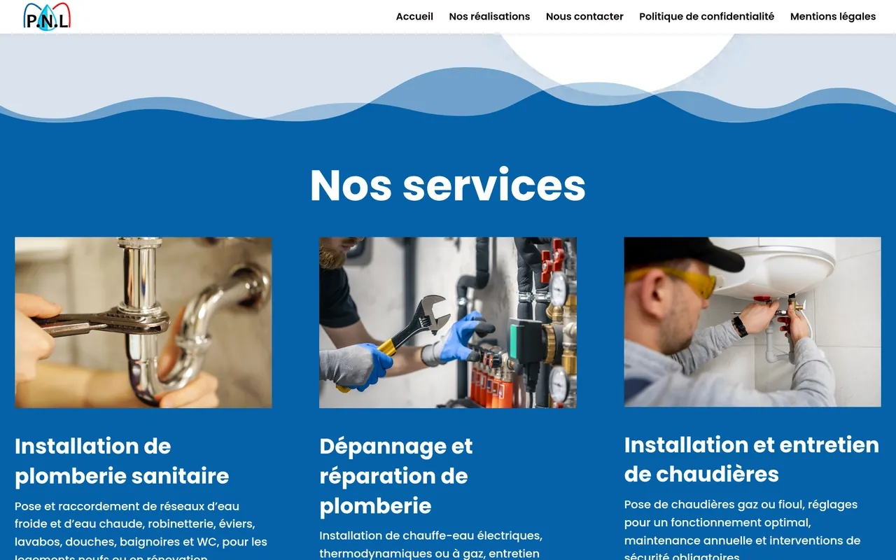 Page « Nos services » du site de PNL Energie, sur ordinateur.