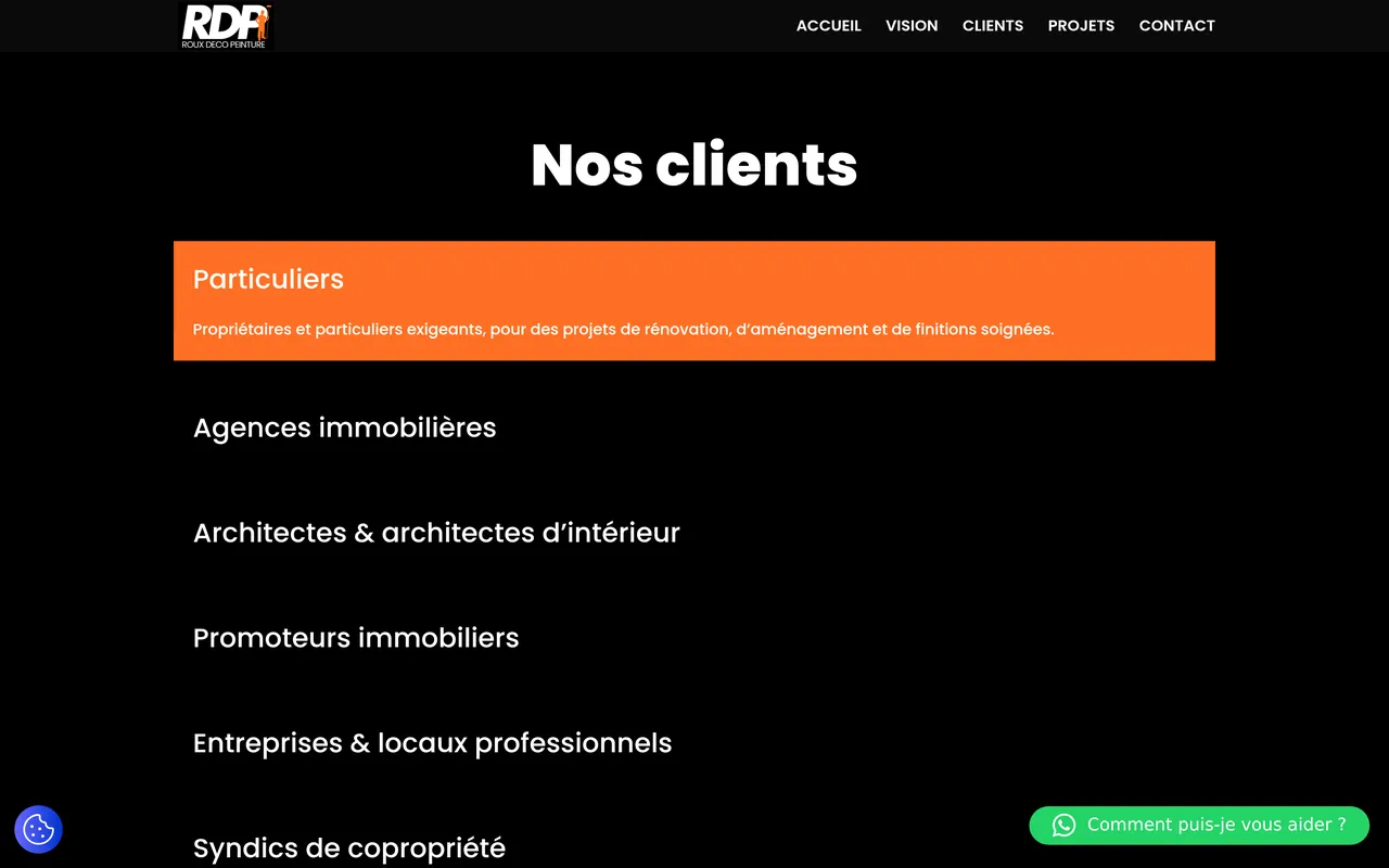 Section « Clients » de l’accueil du site de Roux Deco Peinture, sur ordinateur.