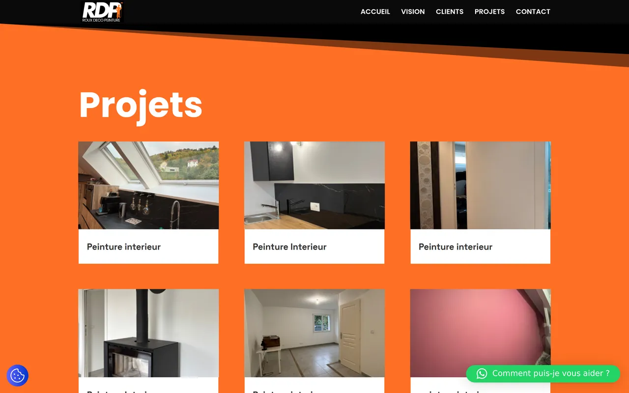 Section « Projets » de l’accueil du site de Roux Deco Peinture, sur ordinateur.
