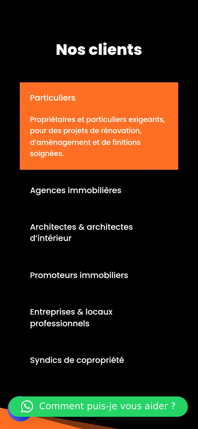 Section « Clients » de l’accueil du site de Roux Deco Peinture, sur téléphone.