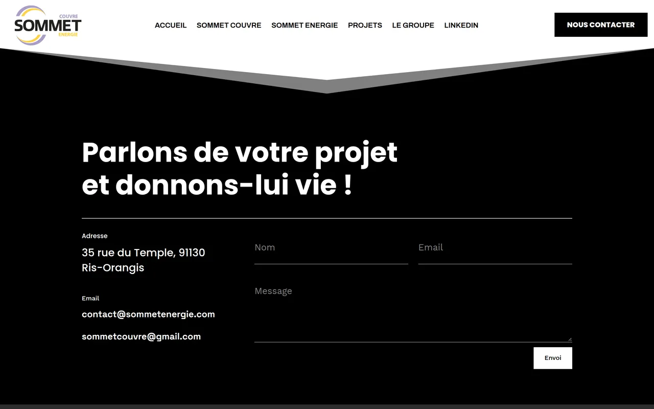 Page « Nous contacter » du site de Sommet Groupe, sur ordinateur.