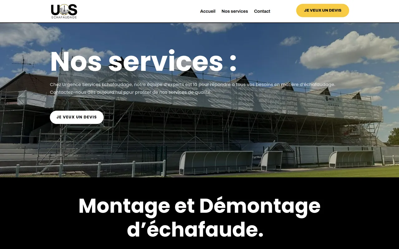Page « Nos services » du site d’US Échafaudage, sur ordinateur.