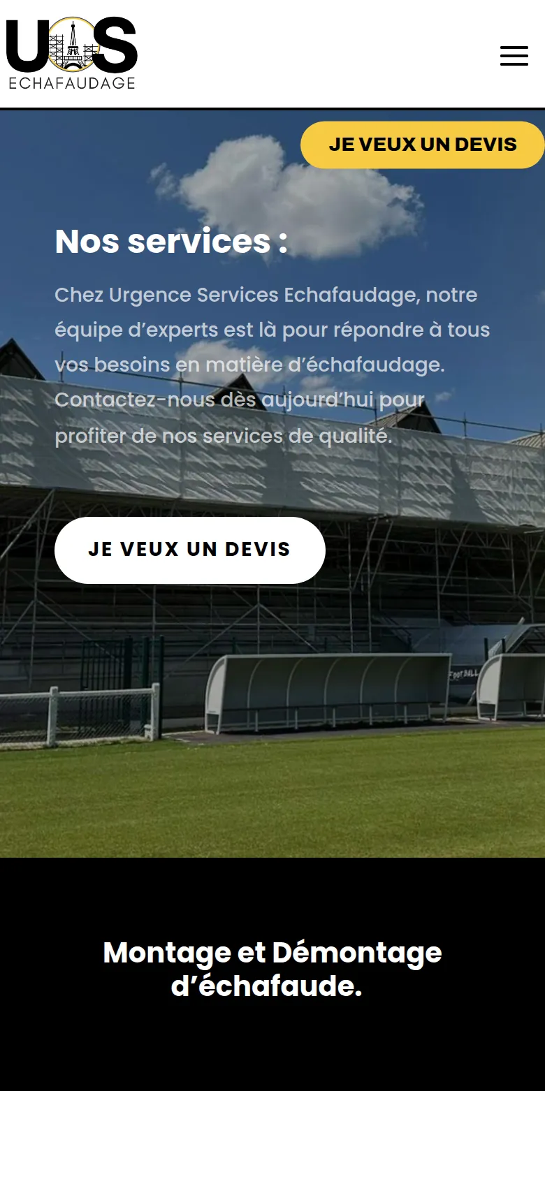 Page « Nos services » du site d’US Échafaudage, sur téléphone.