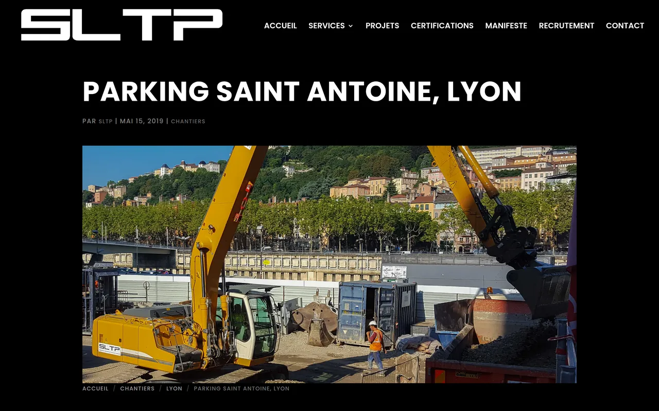 Page « Parking Saint-Antoine, Lyon » du site de SLTP, sur ordinateur.