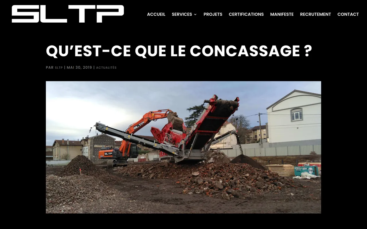 Page « Le concassage » du site de SLTP, sur ordinateur.