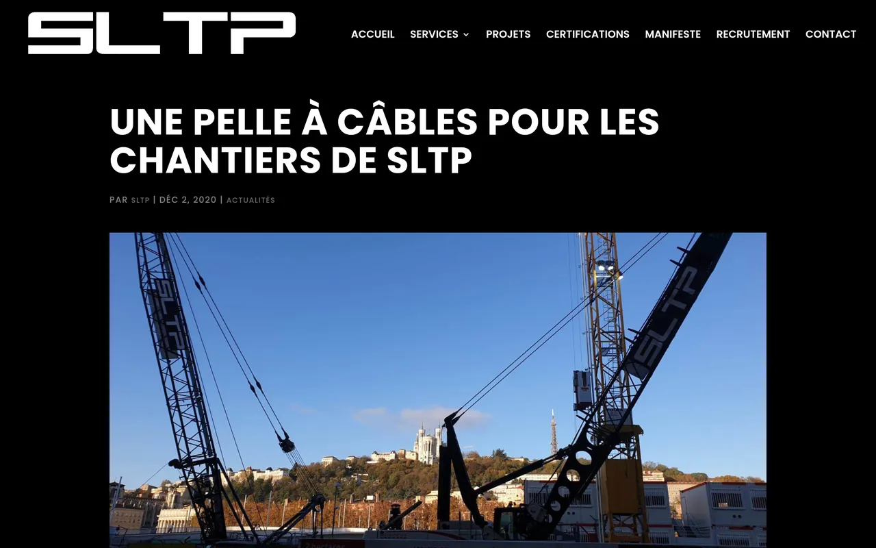 Page « Une pelle à câbles » du site de SLTP, sur ordinateur.
