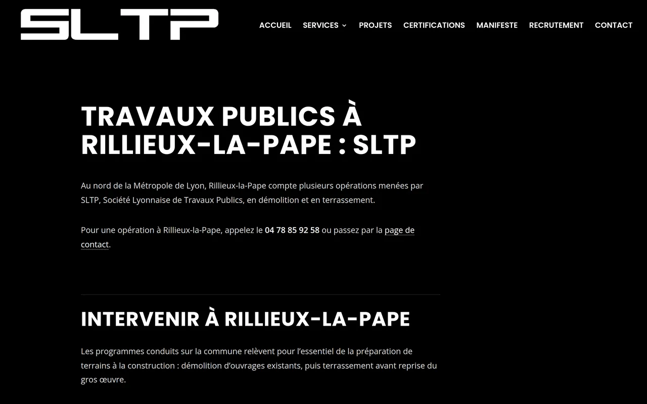 Page « Rillieux-la-Pape » du site de SLTP, sur ordinateur.