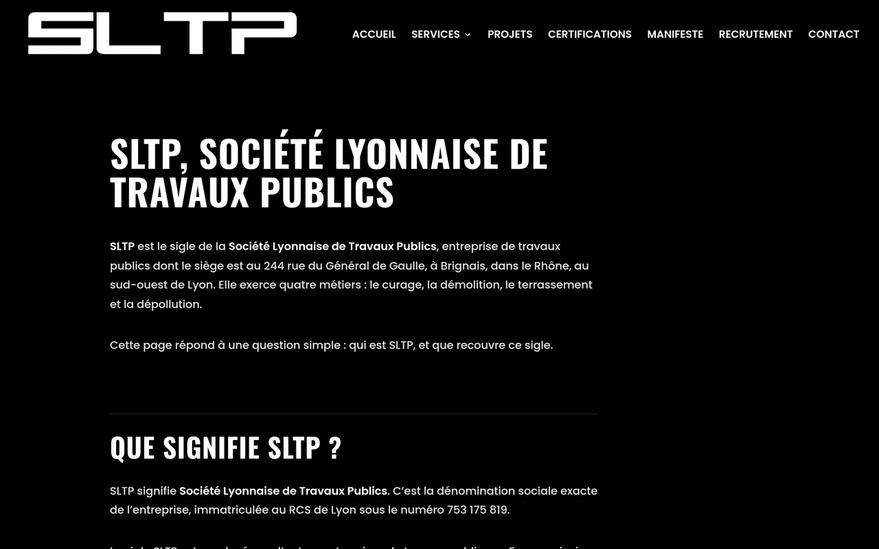 Page « Que signifie SLTP ? » du site de SLTP, sur ordinateur.
