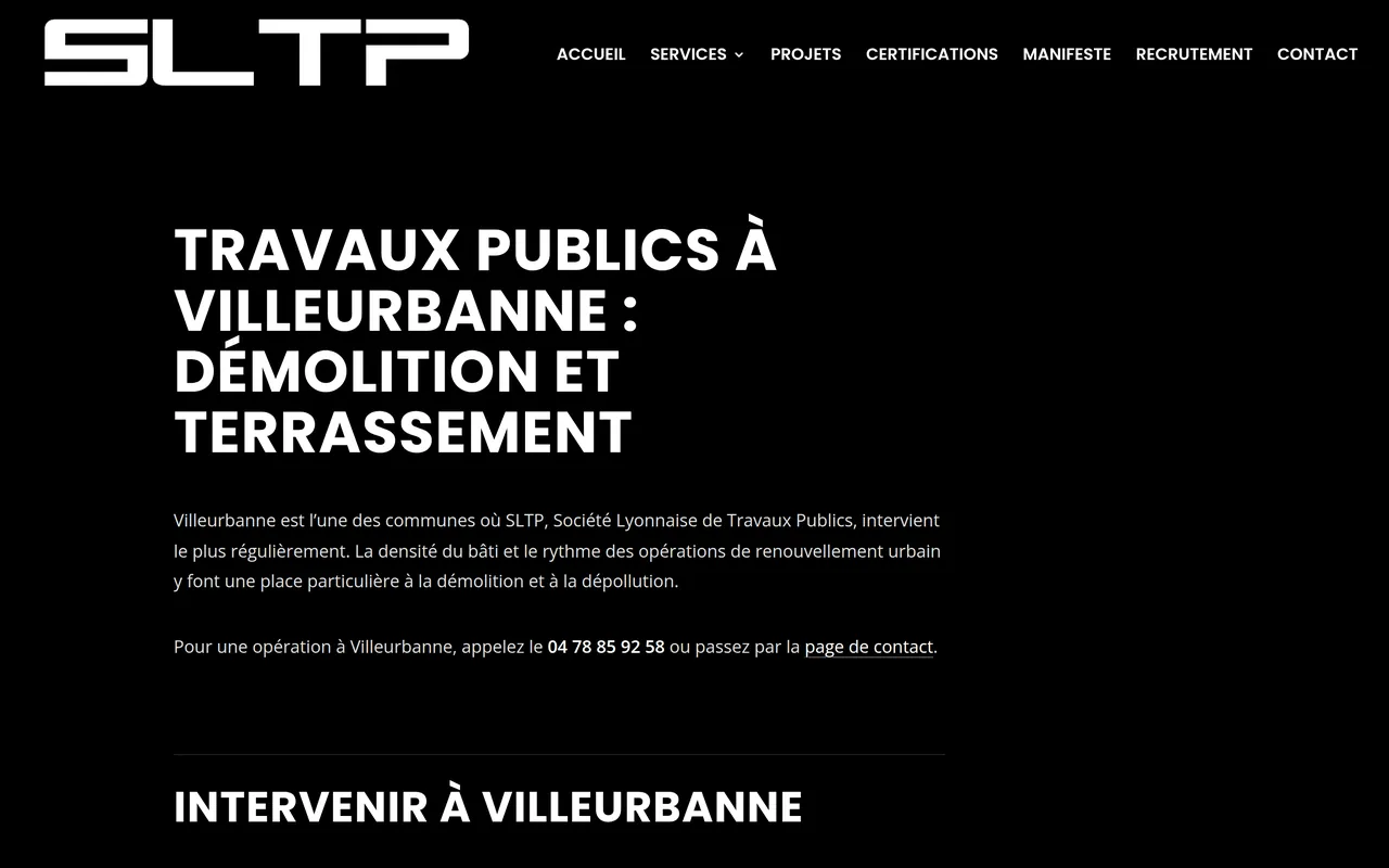 Page « Villeurbanne » du site de SLTP, sur ordinateur.
