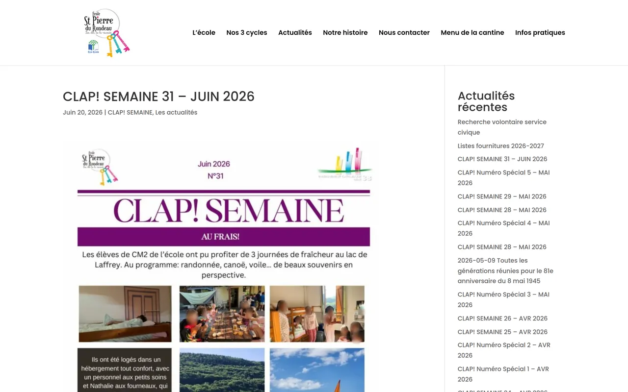Page « Gazette n° 31 » du site de l’école Saint-Pierre du Rondeau, sur ordinateur.