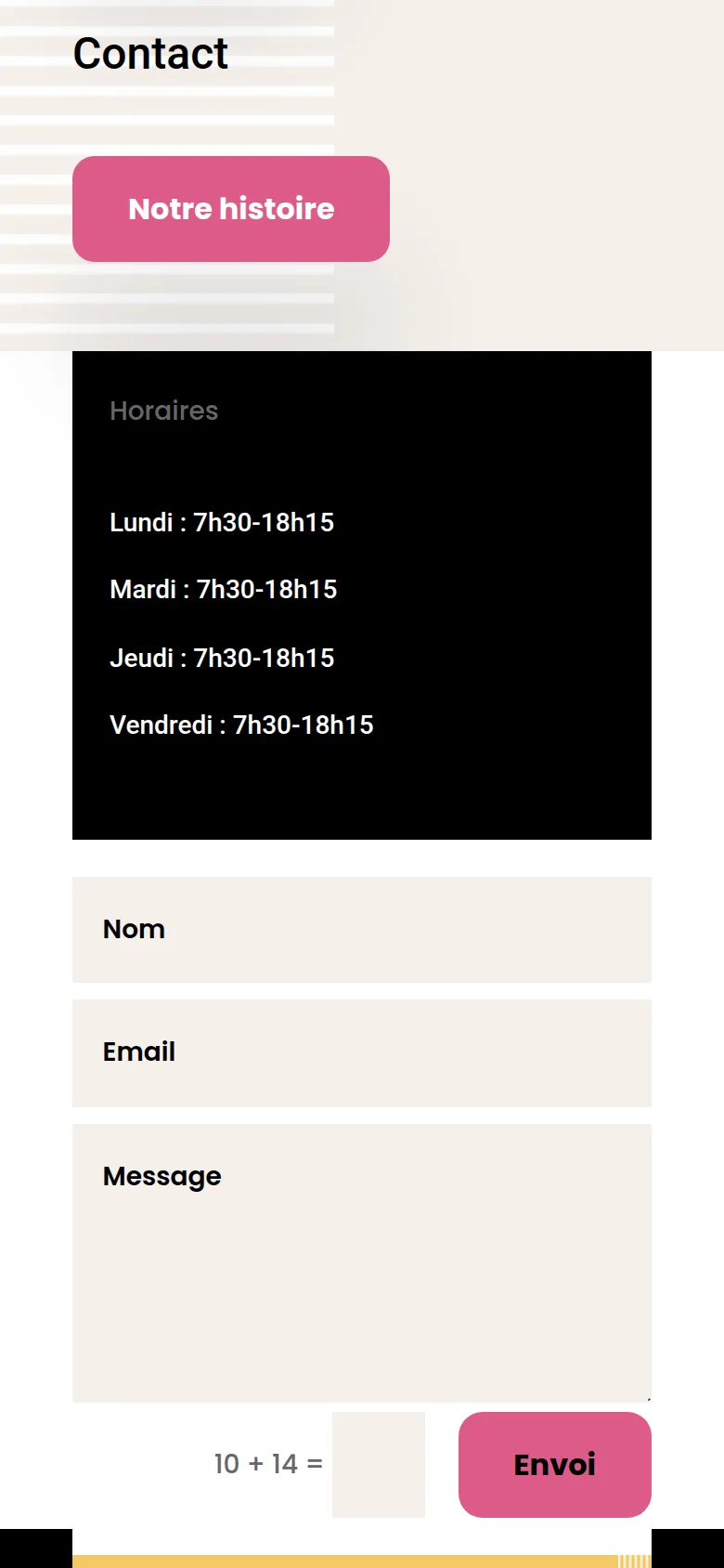 Section « Contact » de l’accueil du site de l’école Saint-Pierre du Rondeau, sur téléphone.