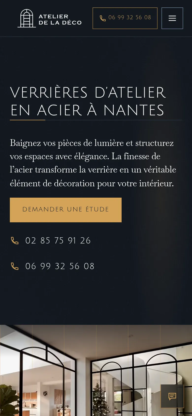 Page « Verrières » du site d’Atelier de la Déco, sur téléphone.