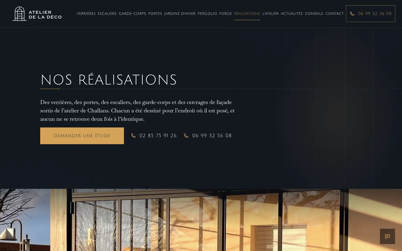 Page « Réalisations » du site d’Atelier de la Déco, sur ordinateur.