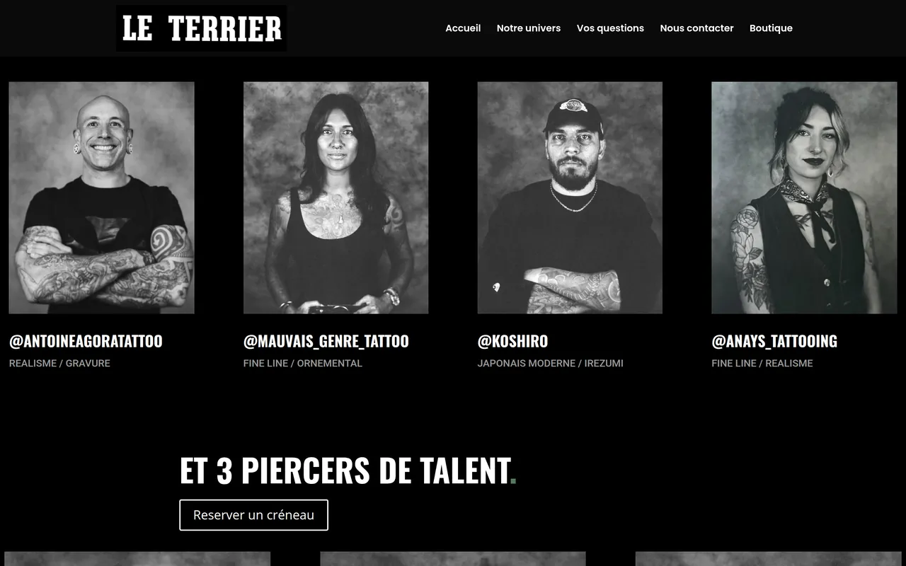 Section « Les quatre suivants » de l’accueil du site du Terrier, sur ordinateur.