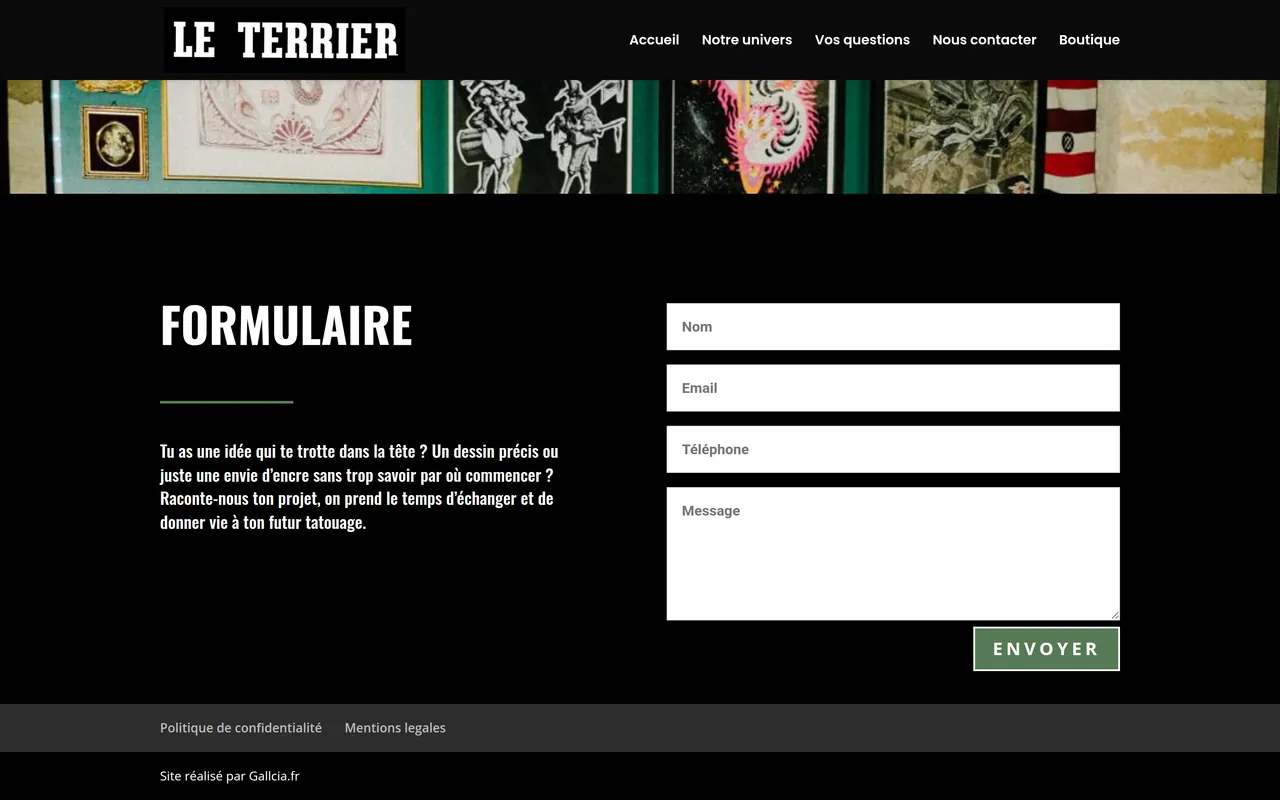 Section « Formulaire » de l’accueil du site du Terrier, sur ordinateur.
