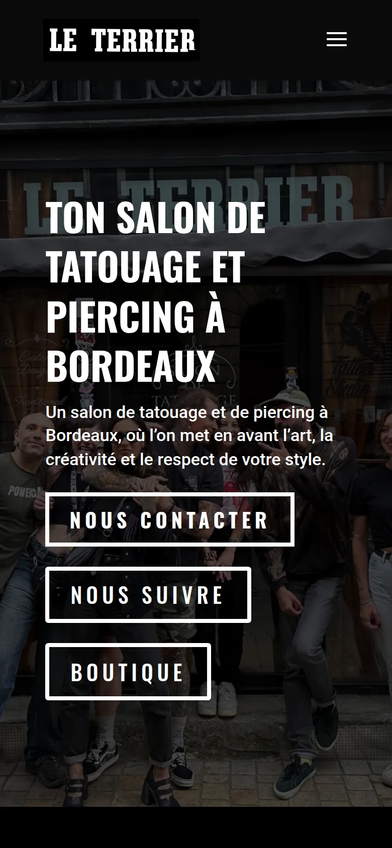 Page d’accueil du site du Terrier, sur téléphone.