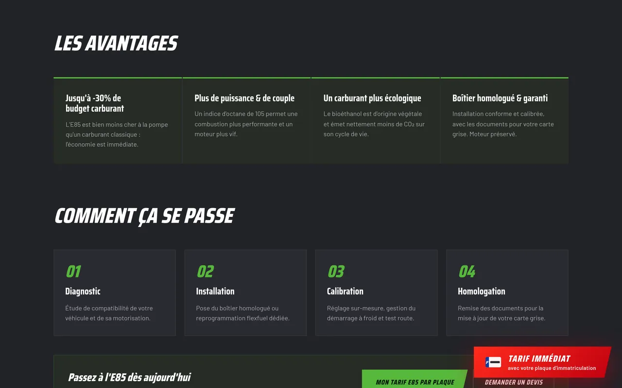 Section « Les repères sur l’éthanol » de la page « Éthanol E85 » du site de ZIO PERF, sur ordinateur.
