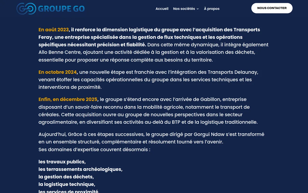 Section « Notre histoire, la suite » de la page « À propos » du site de Groupe Go, sur ordinateur.