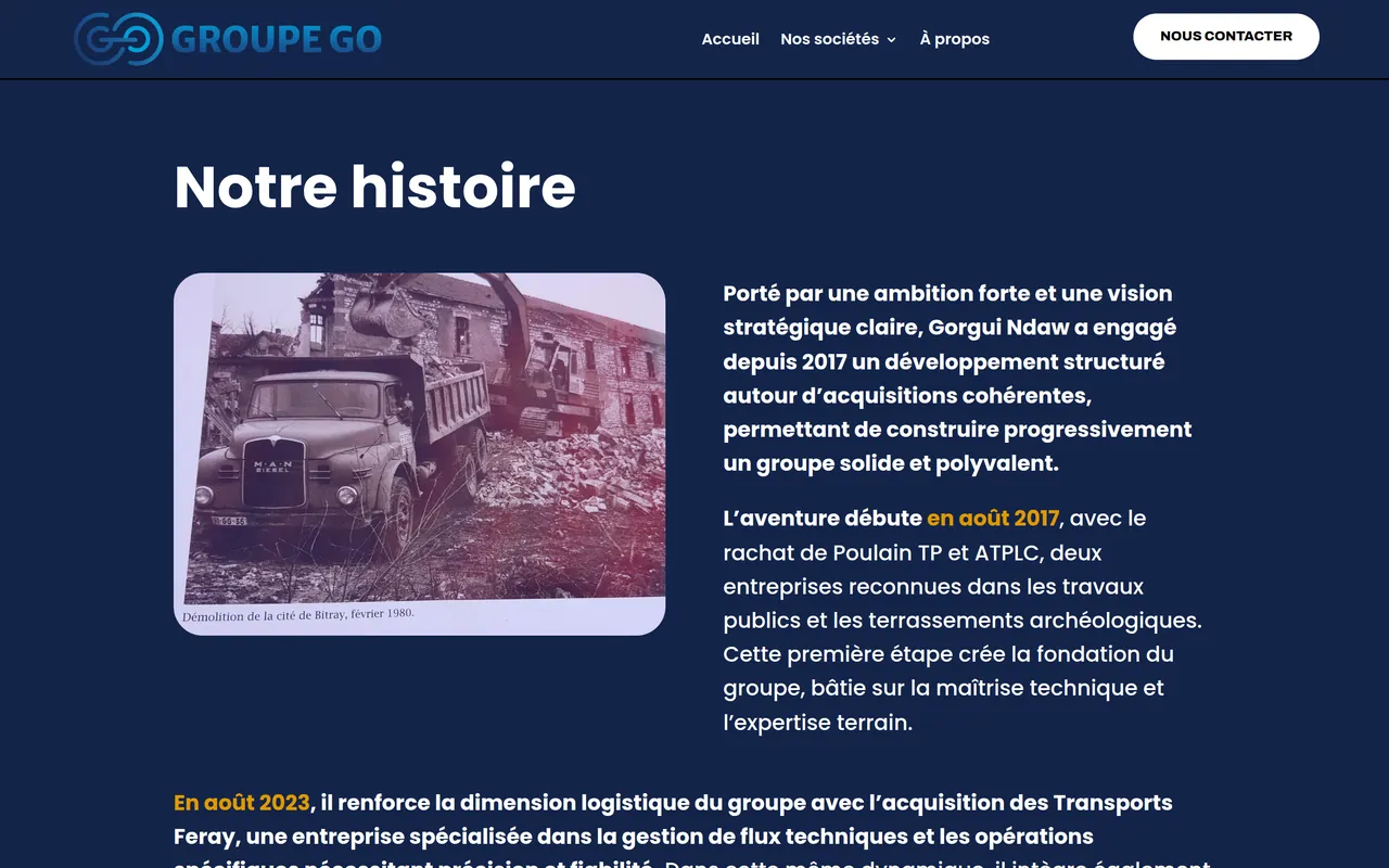 Page « À propos » du site de Groupe Go, sur ordinateur.
