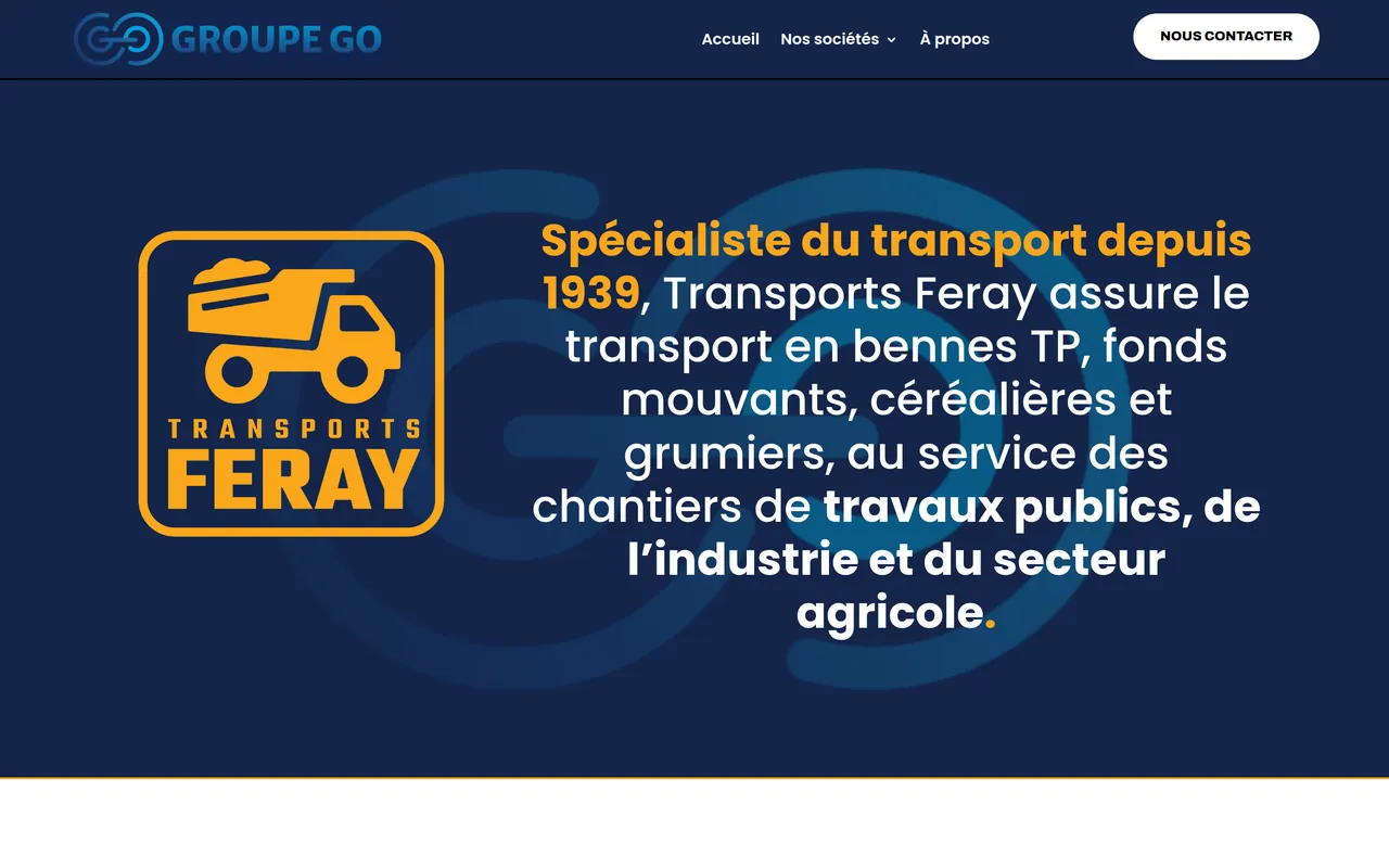 Page « Transports Feray » du site de Groupe Go, sur ordinateur.