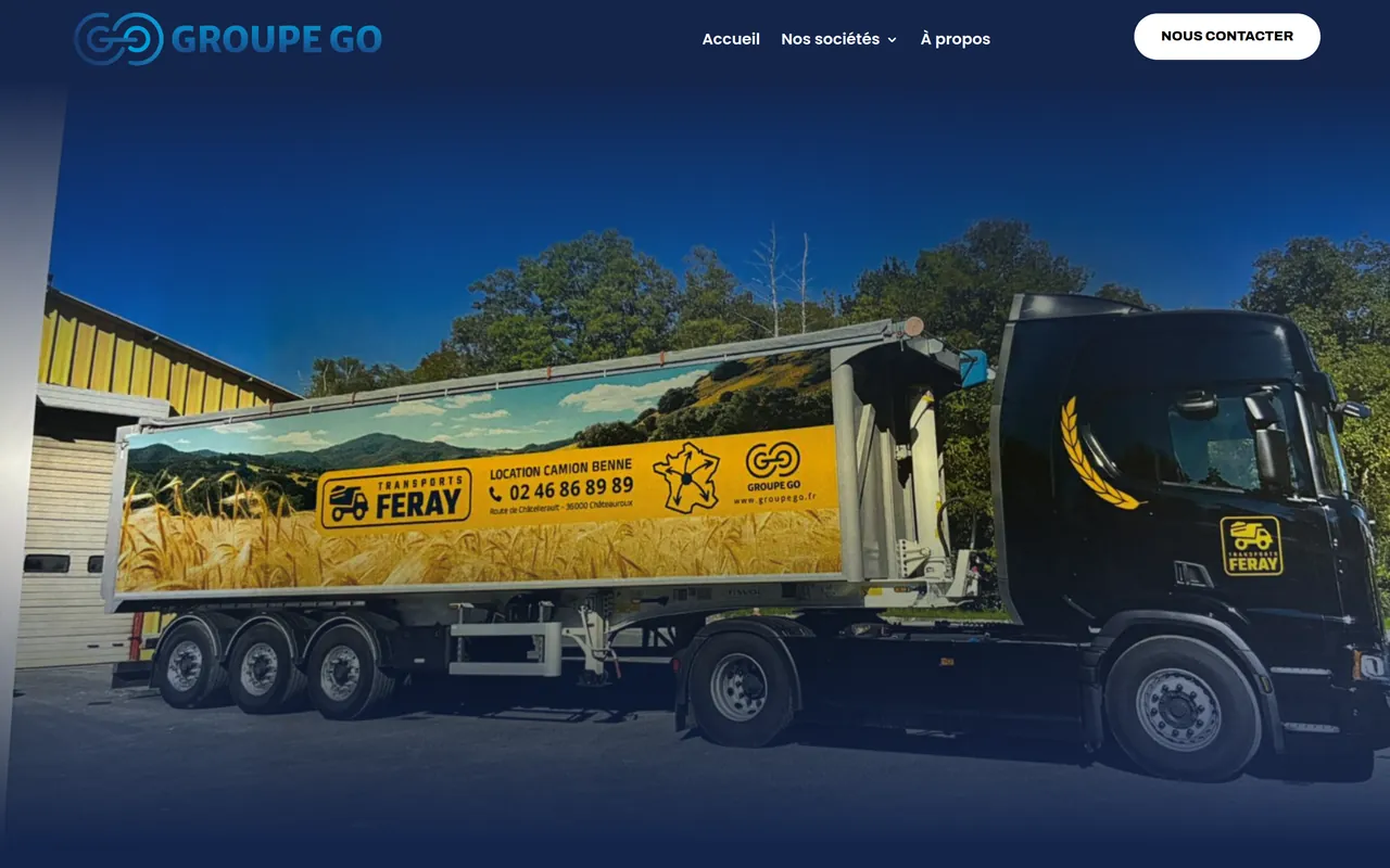 Section « Un céréalier Feray » de la page « Transports Feray » du site de Groupe Go, sur ordinateur.