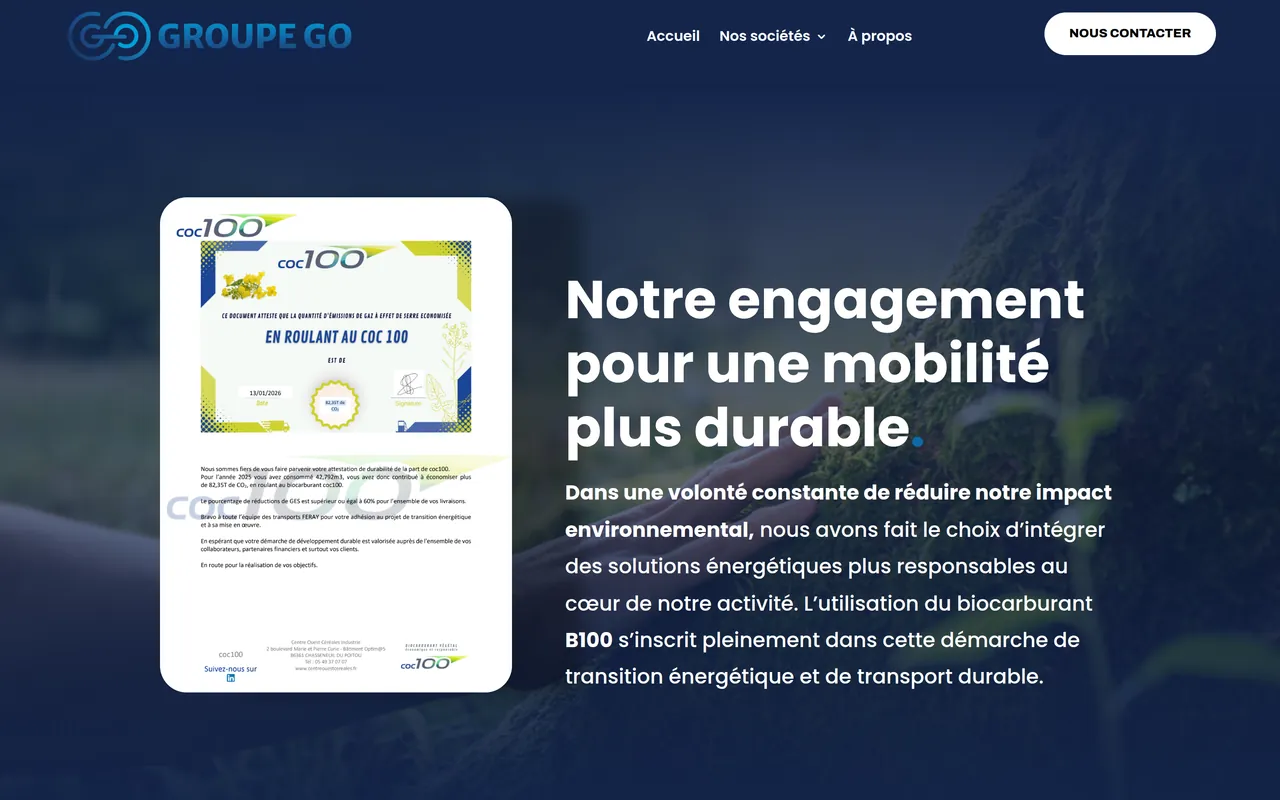 Section « Une mobilité plus durable » de l’accueil du site de Groupe Go, sur ordinateur.