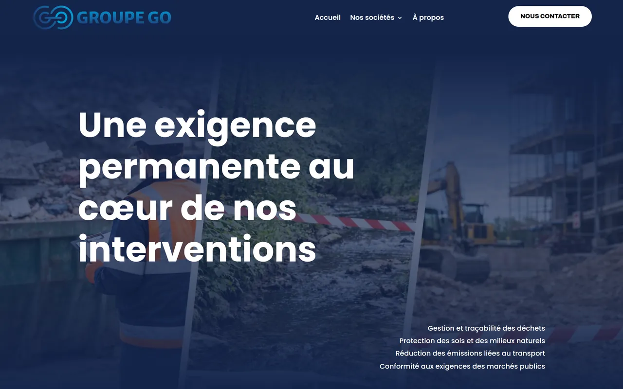 Section « Une exigence permanente » de l’accueil du site de Groupe Go, sur ordinateur.
