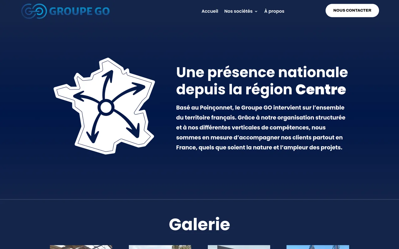 Section « Une présence nationale » de l’accueil du site de Groupe Go, sur ordinateur.