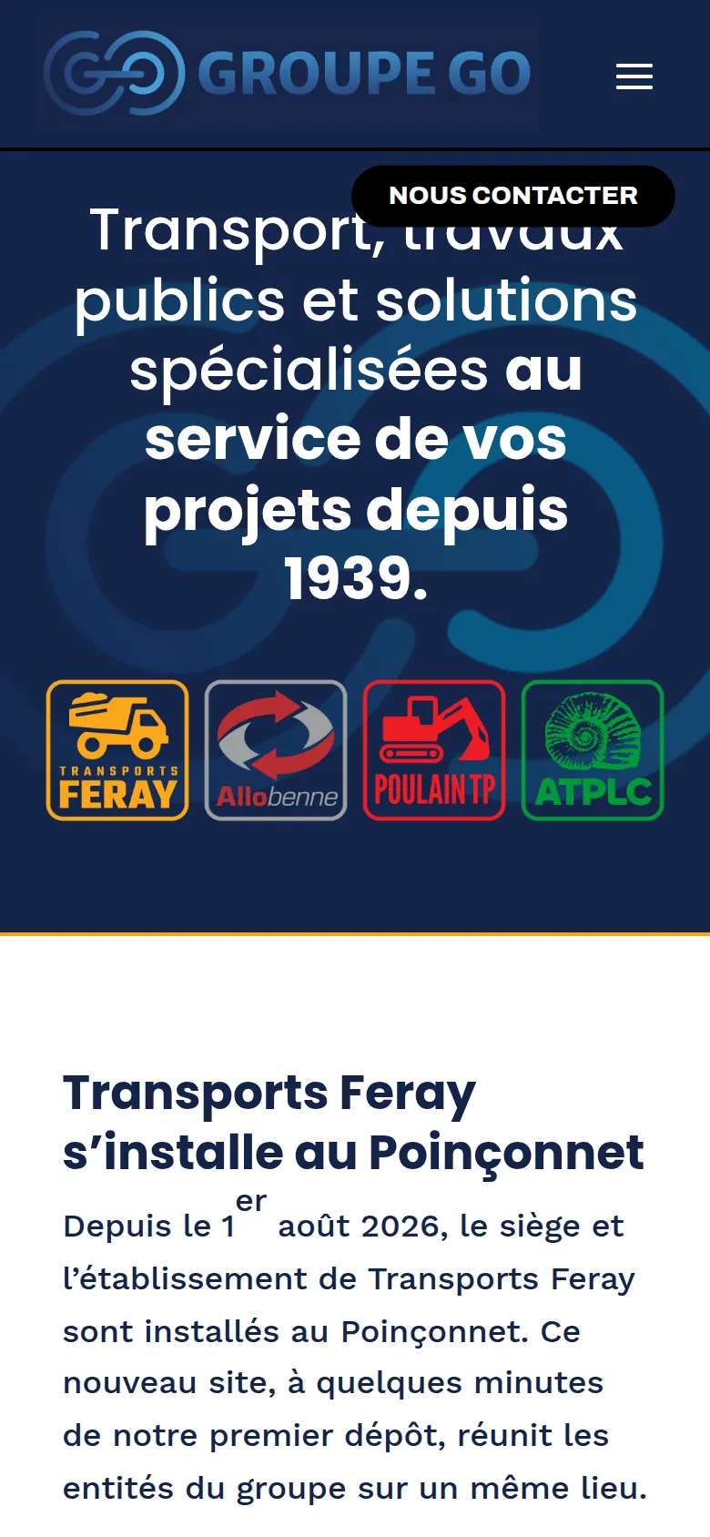 Page d’accueil du site de Groupe Go, sur téléphone.